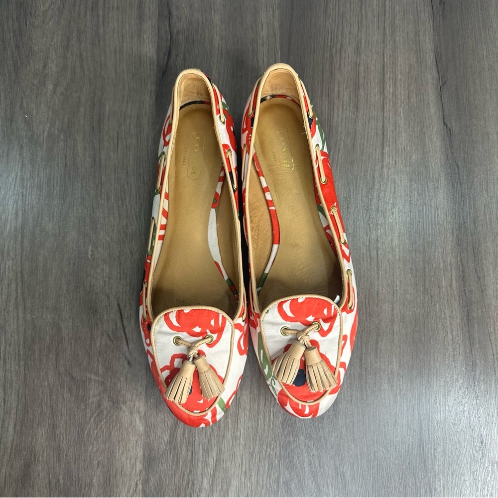 Coach Red and Cream Floral Flats